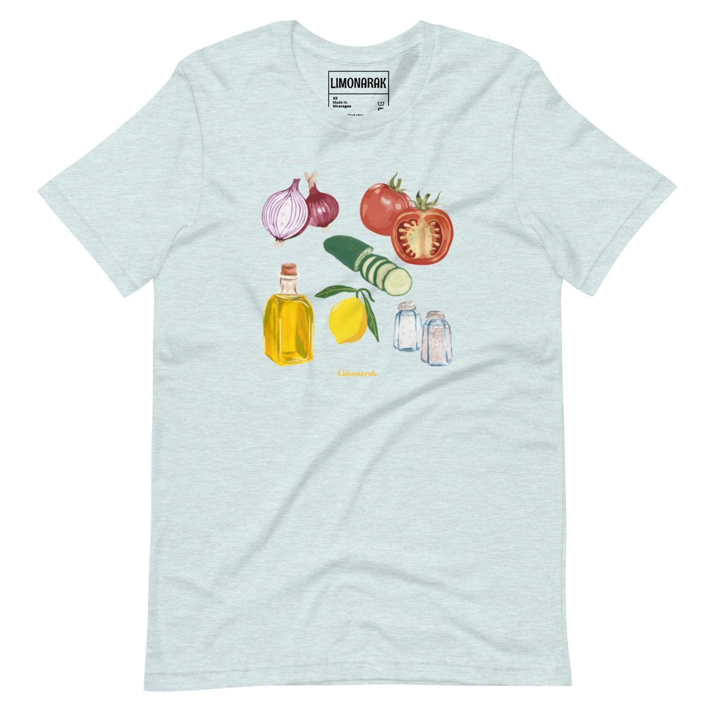 Ice Blue Israeli Salad T-shirt - Showcase your love for Israeli cuisine with our unique Israeli Salad T-Shirt! This eye-catching graphic tee features a colorful depiction of the fresh and delicious ingredients that make up this popular Israeli salad. Made with high-quality materials and a comfortable fit, this shirt is perfect for food lovers and beyond.