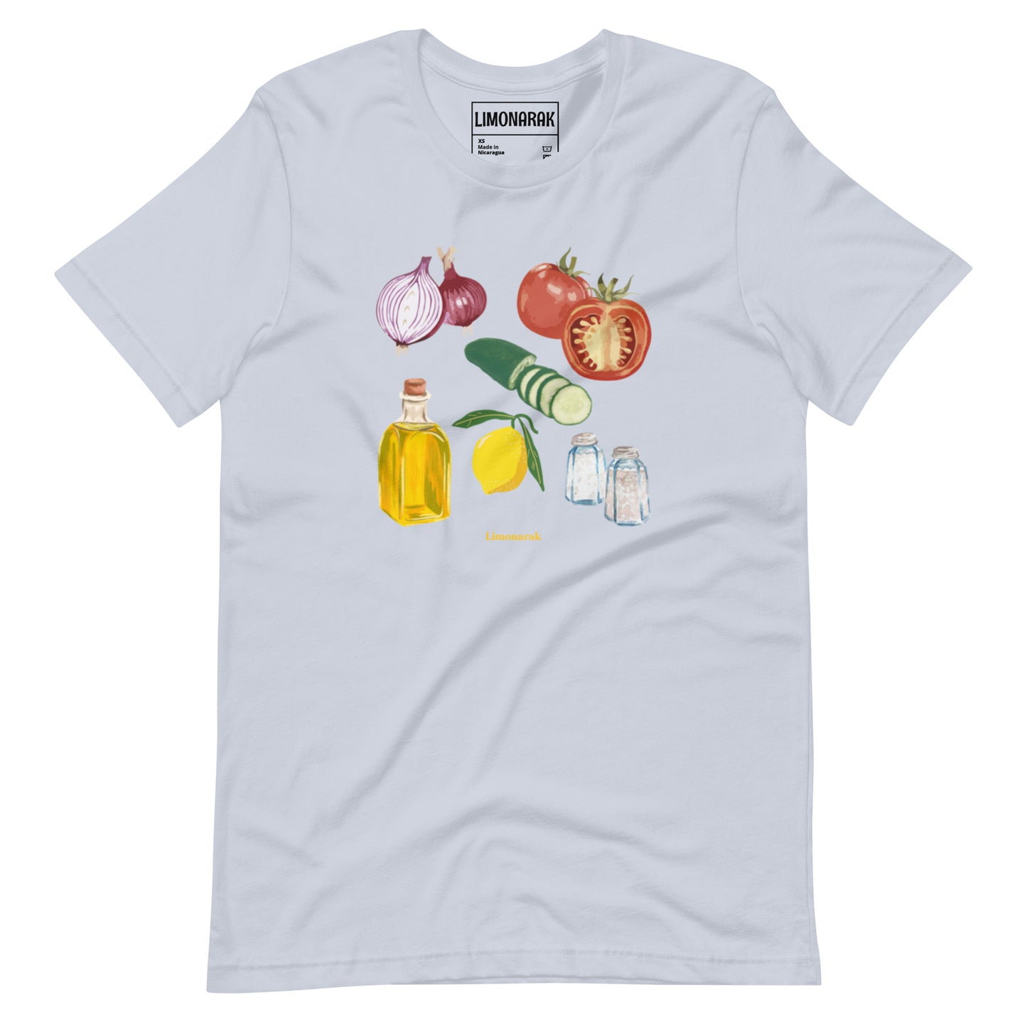 Light Blue Israeli Salad T-shirt - Showcase your love for Israeli cuisine with our unique Israeli Salad T-Shirt! This eye-catching graphic tee features a colorful depiction of the fresh and delicious ingredients that make up this popular Israeli salad. Made with high-quality materials and a comfortable fit, this shirt is perfect for food lovers and beyond.