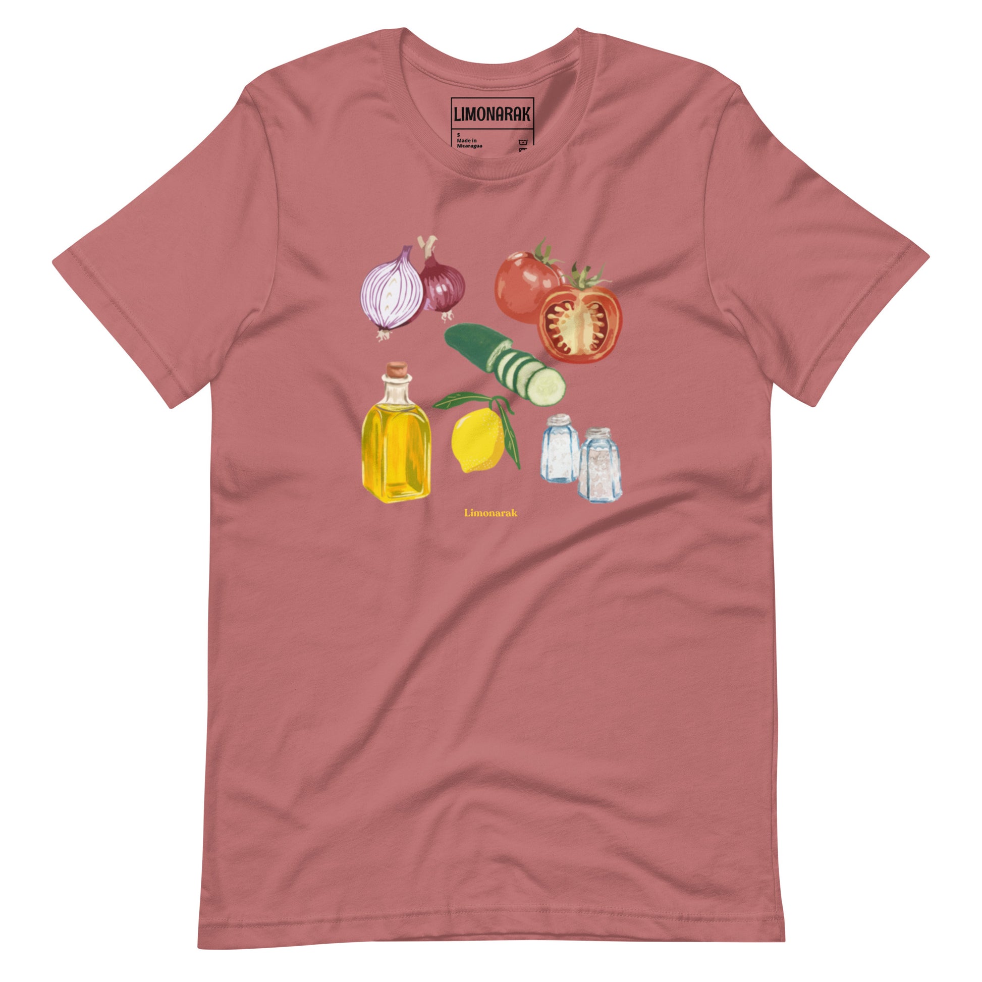 Mauve Israeli Salad T-shirt - Showcase your love for Israeli cuisine with our unique Israeli Salad T-Shirt! This eye-catching graphic tee features a colorful depiction of the fresh and delicious ingredients that make up this popular Israeli salad. Made with high-quality materials and a comfortable fit, this shirt is perfect for food lovers and beyond.