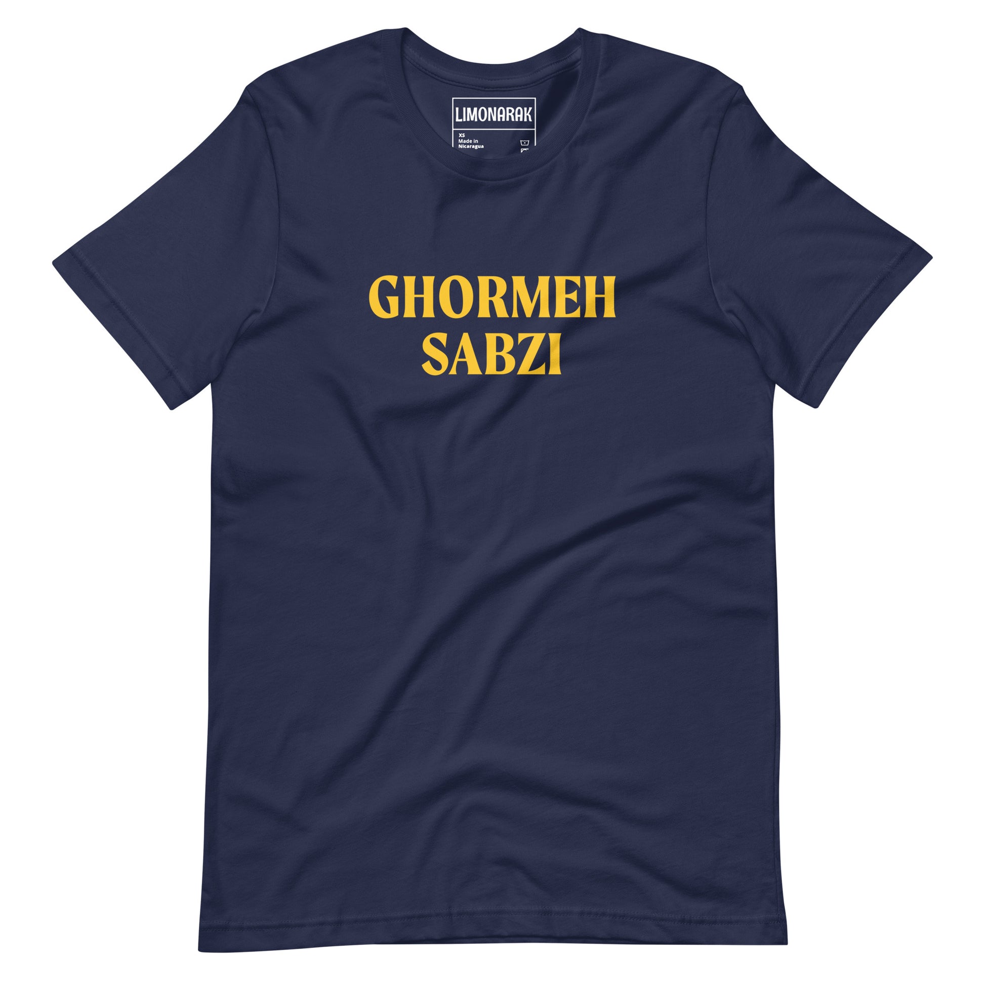 Navy Ghormeh Sabzi T-shirt - Show off your love for Persian cuisine with our Ghormeh Sabzi T-Shirt. Featuring a simple and funny food design, this shirt is perfect for any Ghormeh Sabzi enthusiast. Made with high-quality materials for ultimate comfort, this shirt is a must have for Persian food lovers and foodies of all kinds.