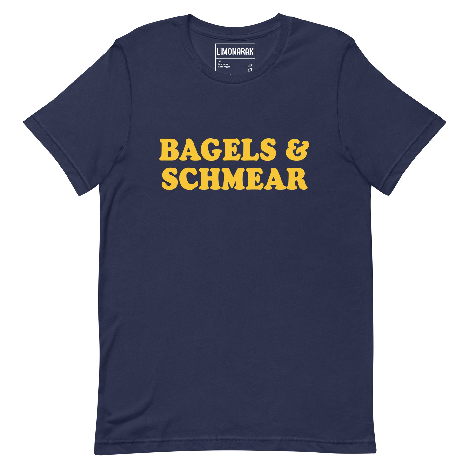 Navy Bagels and Schmear Shirt - Love bagels? Looking for a gift for your favorite Jewish foodie? This Bagels and Schmear Shirt might be just what you need. It's a soft and comfortable tee that's perfect for everyday wear. Show off your love of bagels with this funny bagel shirt.