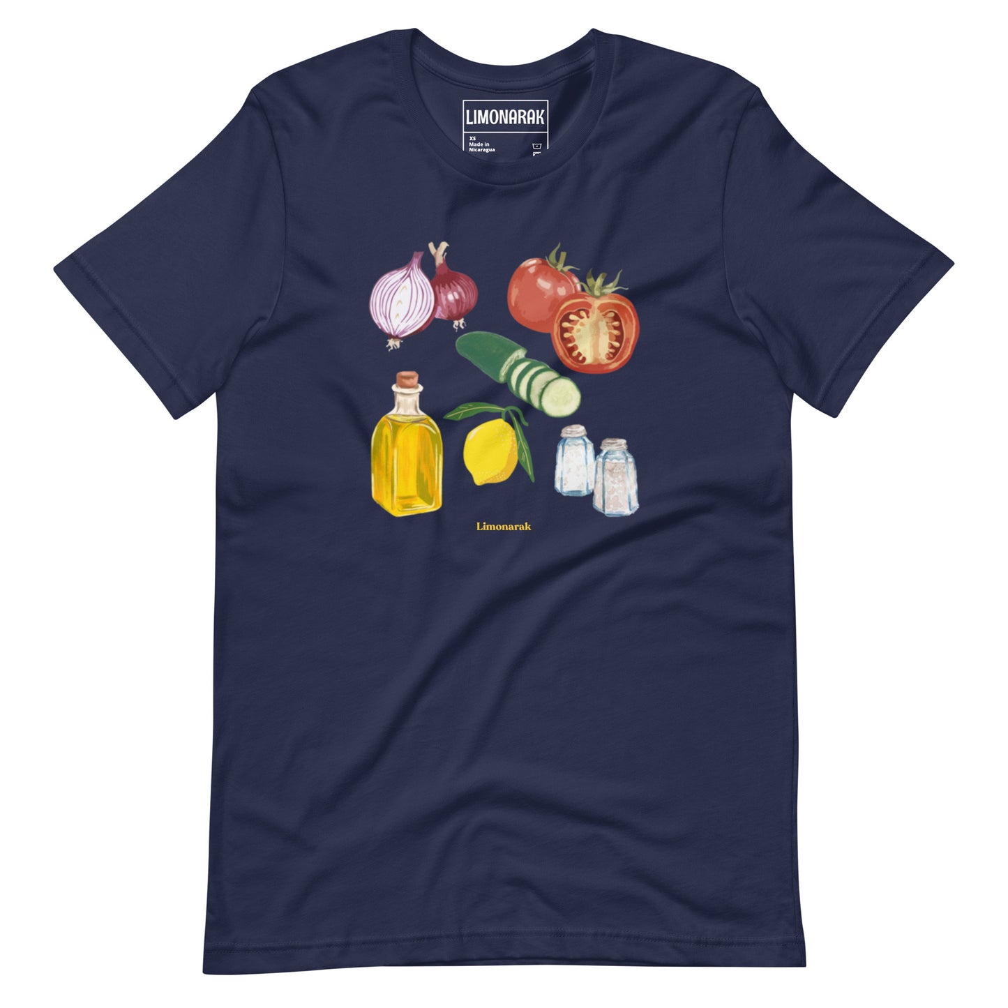 Navy Israeli Salad T-shirt - Showcase your love for Israeli cuisine with our unique Israeli Salad T-Shirt! This eye-catching graphic tee features a colorful depiction of the fresh and delicious ingredients that make up this popular Israeli salad. Made with high-quality materials and a comfortable fit, this shirt is perfect for food lovers and beyond.