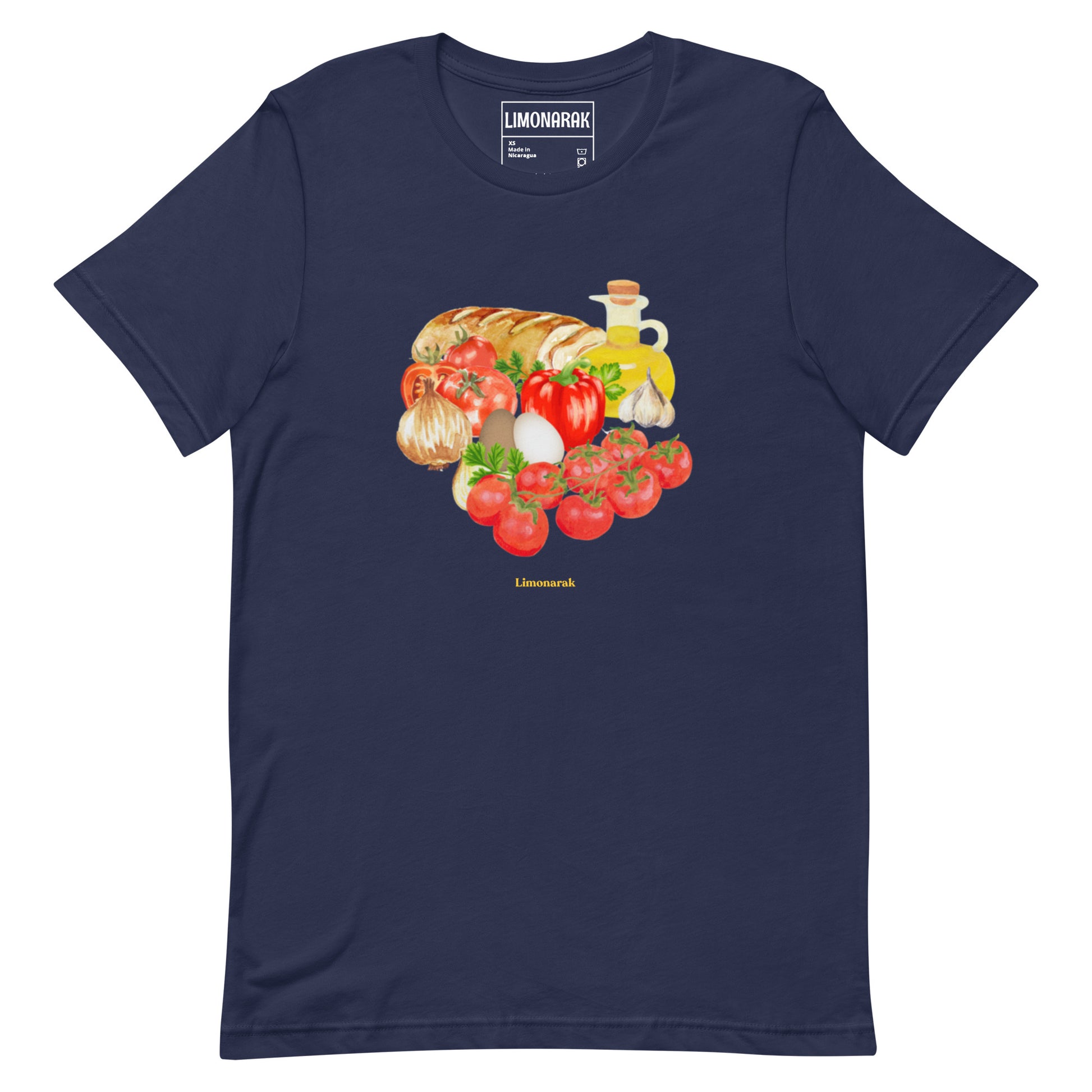 Navy Shakshuka T-Shirt -Love shakshuka? Missing the flavors of the Middle East? Our Shakshuka T-Shirt features all the key ingredients you need for classic Israeli shakshuka. It's a comfortable graphic tee with a unique and colorful shakshuka design made just for you. This shakshuka shirt is perfect for everyday streetwear or a unique gift for a shakshuka lover.