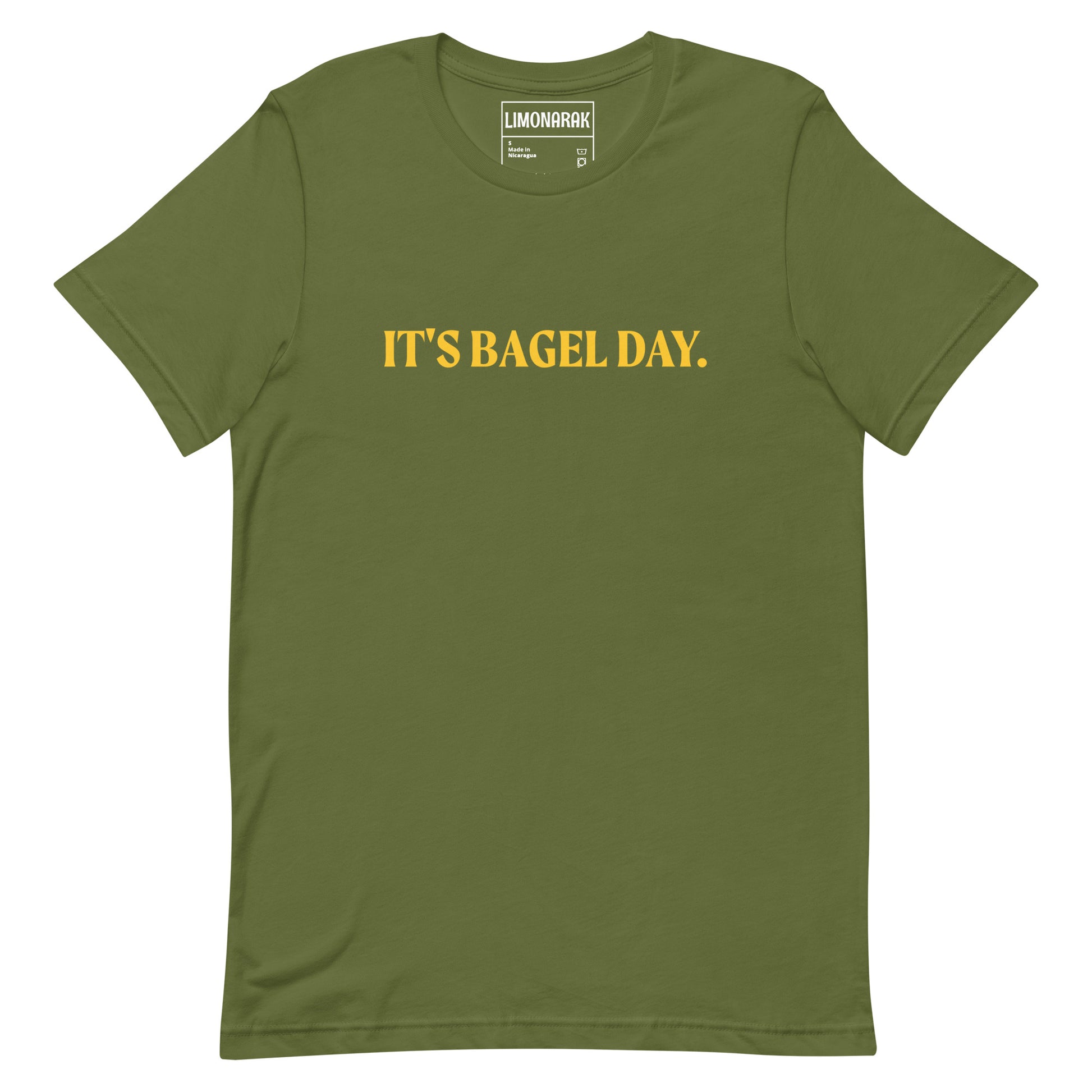 Green Bagel T-shirt - This It's Bagel Day T-Shirt is a must-have for any bagel enthusiast! Featuring a funny bagel saying, this shirt is perfect for expressing your love for all things bagel. It's a soft and comfortable tee that comes in a variety of colors. Perfect for everyday streetwear. Because everyday is bagel day!