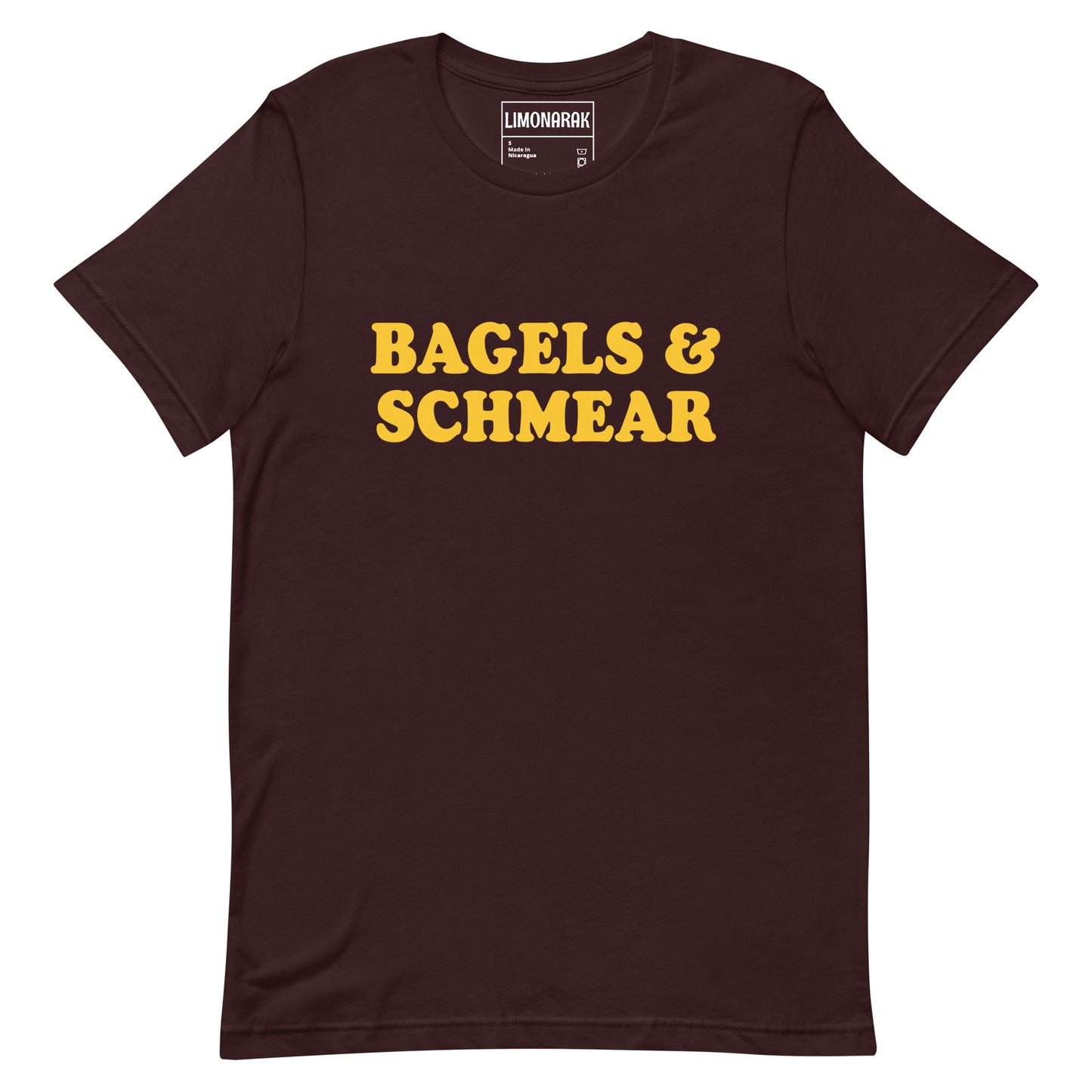 Dark Red Bagels and Schmear Shirt - Love bagels? Looking for a gift for your favorite Jewish foodie? This Bagels and Schmear Shirt might be just what you need. It's a soft and comfortable tee that's perfect for everyday wear. Show off your love of bagels with this funny bagel shirt.