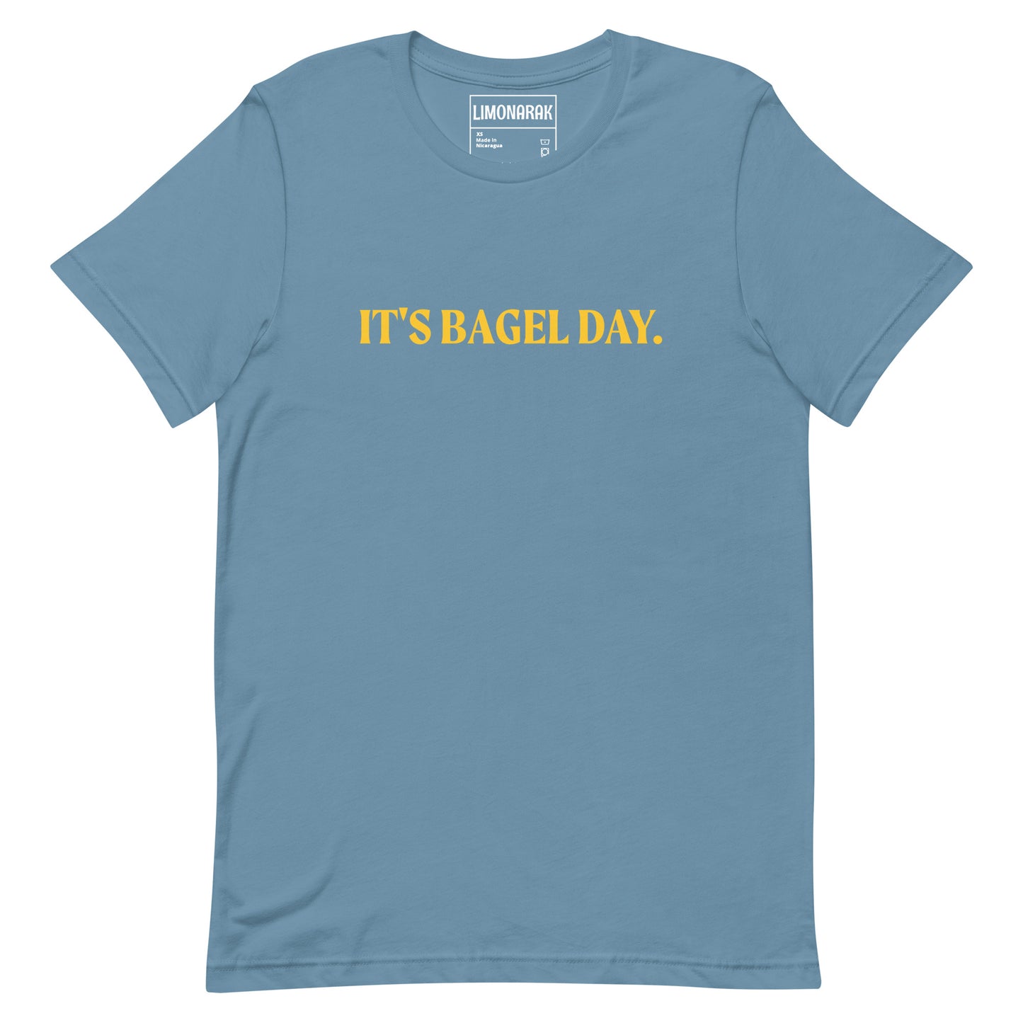 Blue Bagel T-shirt - This It's Bagel Day T-Shirt is a must-have for any bagel enthusiast! Featuring a funny bagel saying, this shirt is perfect for expressing your love for all things bagel. It's a soft and comfortable tee that comes in a variety of colors. Perfect for everyday streetwear. Because everyday is bagel day!