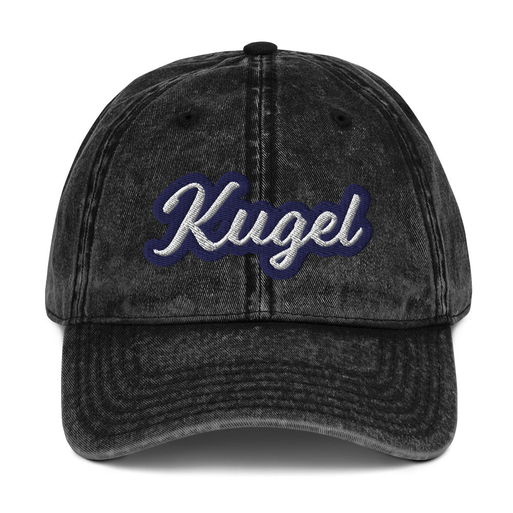 Black Kugel Hat - Introducing the Kugel Vintage Dad Hat - the perfect accessory for any kugel lover! This Ashkenazi foodie hat features an expertly embroidered design that is sure to bring a smile to your face. It's a funny hat for kugel lovers or a gift for your favorite Ashkenazi foodie.