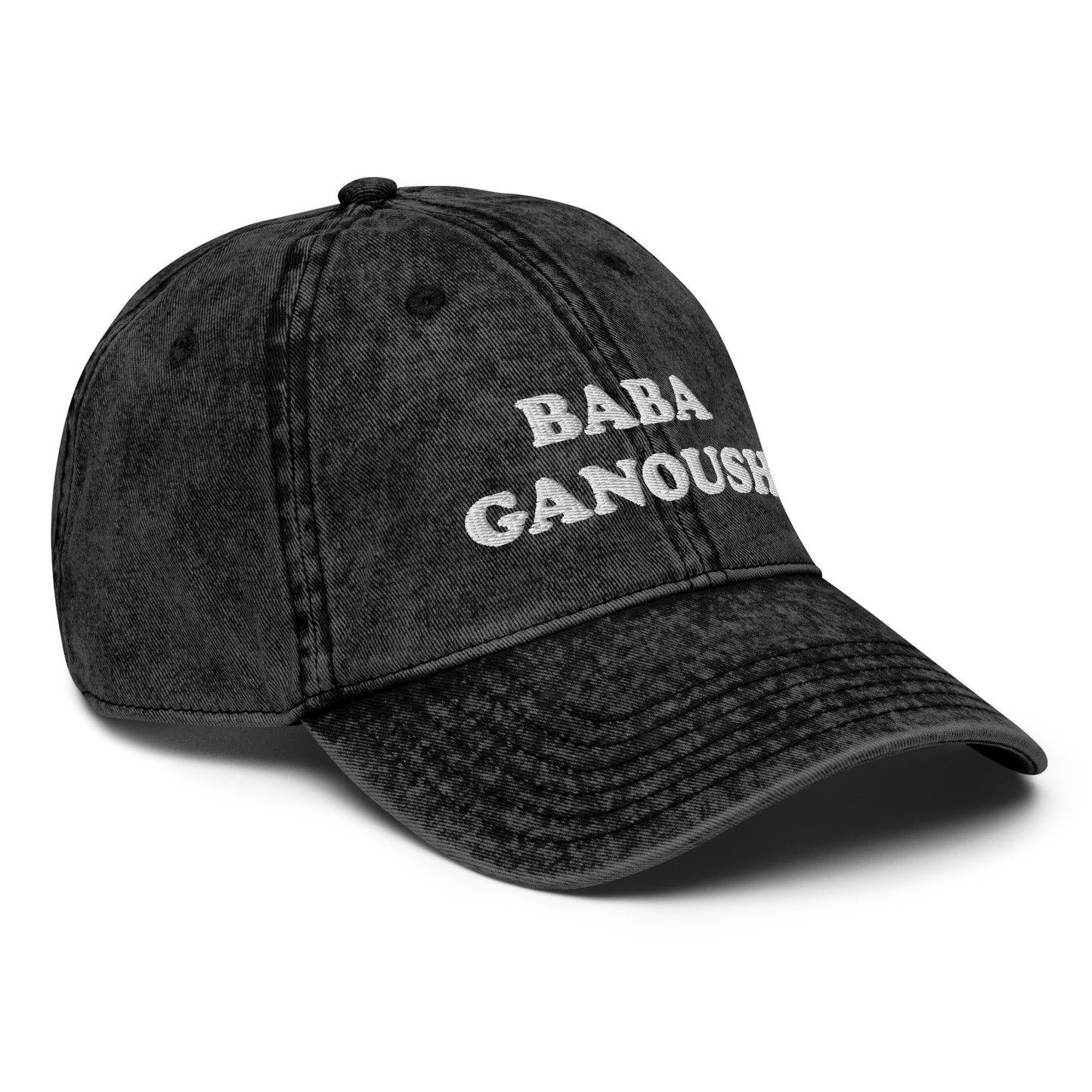 Black Baba Ganoush Hat - Love baba ganoush? Introducing our Baba Ganoush Dad Hat. It's the perfect hat for baba ganoush enthusiasts. Eat your favorite Middle Eastern eggplant in style. Celebrate your favorite Mizrahi foods in our clothing and accessories for Jews and foodies of all kinds. Looking for something personalized? Shoot us a message!