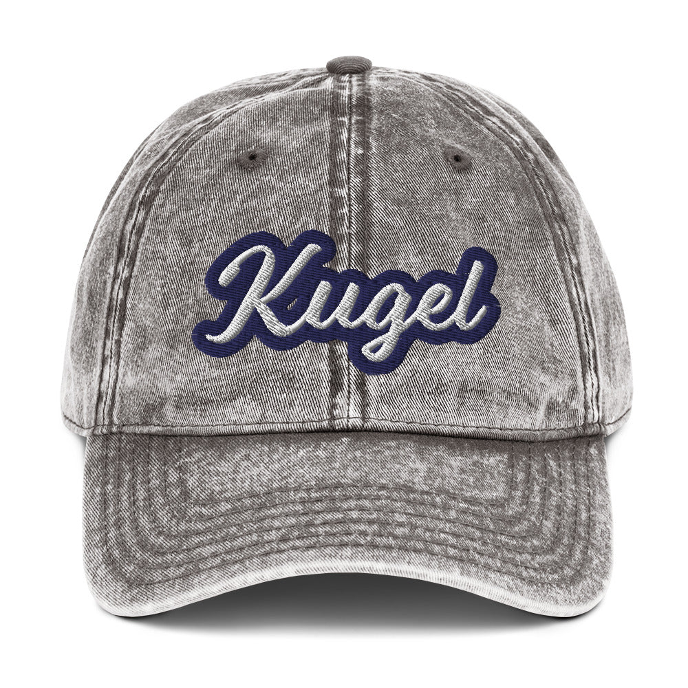 Gray Kugel Hat - Introducing the Kugel Vintage Dad Hat - the perfect accessory for any kugel lover! This Ashkenazi foodie hat features an expertly embroidered design that is sure to bring a smile to your face. It's a funny hat for kugel lovers or a gift for your favorite Ashkenazi foodie.