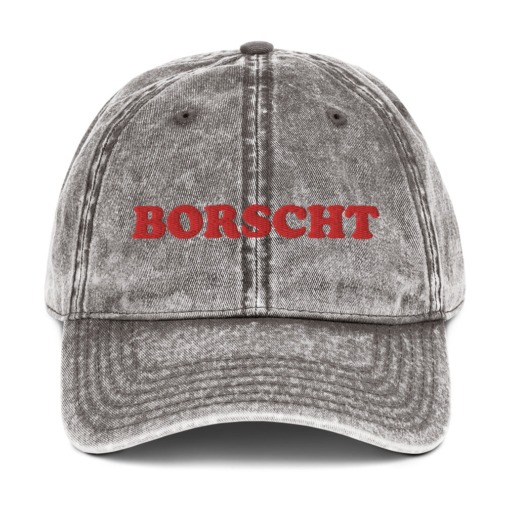 Gray Borscht Hat - Discover your new favorite accessory with our Borscht Hat. Made for the borscht enthusiast, this embroidered hat celebrates Ashkenazi food with style and comfort. Perfect for everyday streetwear or a funny gift for a foodie, this classic Dad Hat is a must-have and made just for you. Looking for something personalized? Shoot us a message!