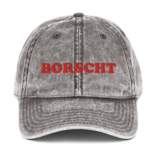 Gray Borscht Hat - Discover your new favorite accessory with our Borscht Hat. Made for the borscht enthusiast, this embroidered hat celebrates Ashkenazi food with style and comfort. Perfect for everyday streetwear or a funny gift for a foodie, this classic Dad Hat is a must-have and made just for you. Looking for something personalized? Shoot us a message!