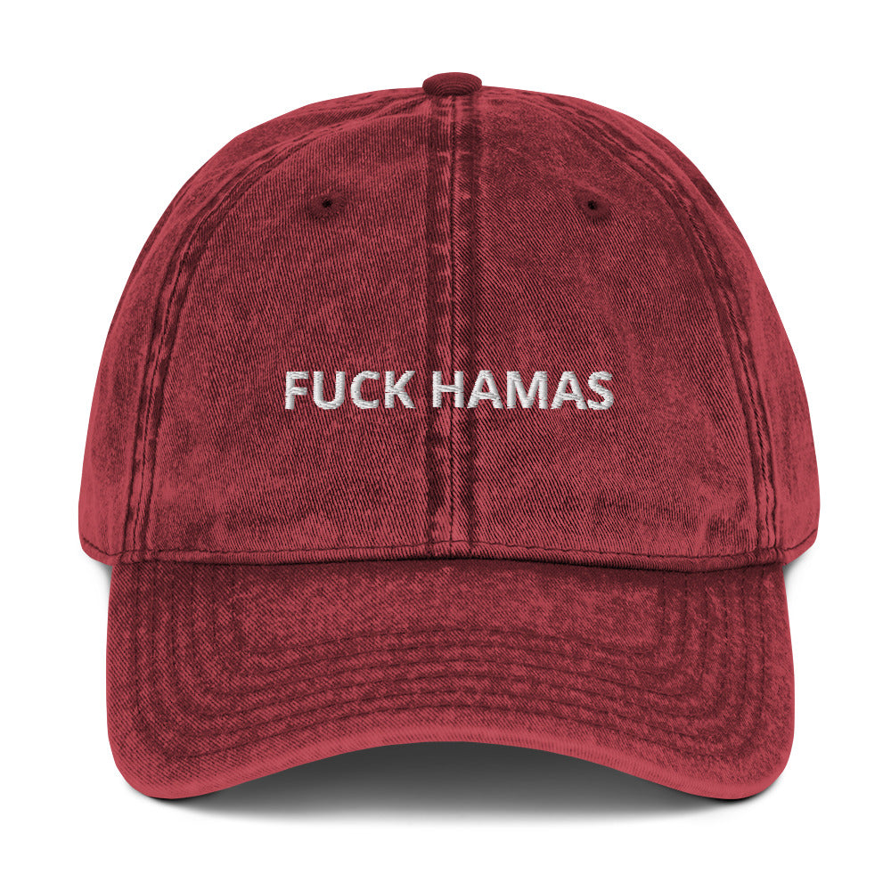 Maroon Fuck Hamas Dad Hat - Introducing our Fuck Hamas Dad Hat! Make a statement with this classic dad hat with "Fuck Hamas", expertly embroidered on the front. It's perfect for sparking conversations and expressing your views in your everyday outfits. Let your hat do the talking. Looking for something personalized? Shoot us a message!