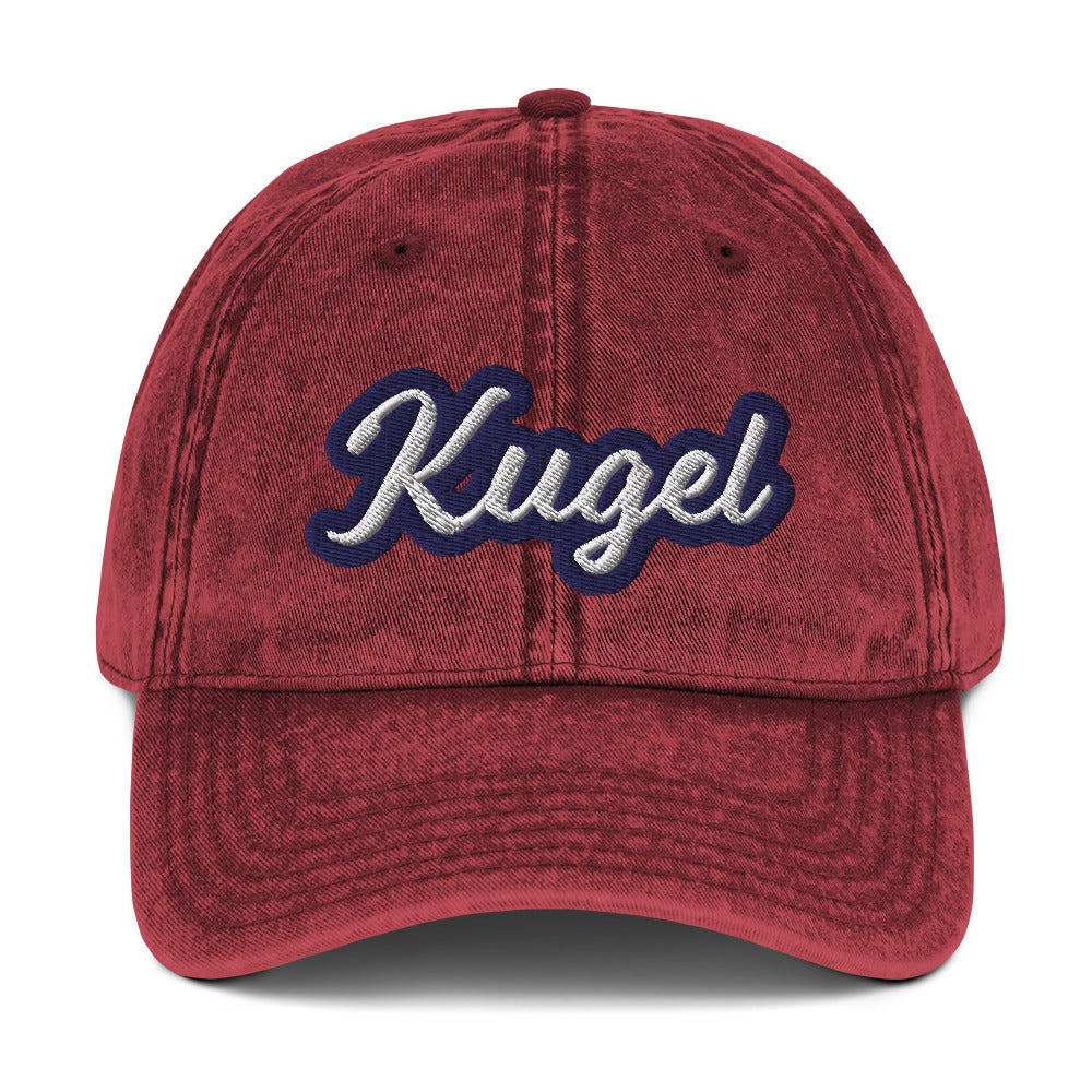 Maroon Kugel Hat - Introducing the Kugel Vintage Dad Hat - the perfect accessory for any kugel lover! This Ashkenazi foodie hat features an expertly embroidered design that is sure to bring a smile to your face. It's a funny hat for kugel lovers or a gift for your favorite Ashkenazi foodie.