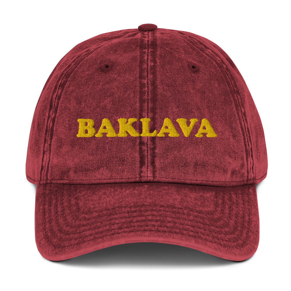 Maroon Baklava hat - Introducing the Baklava Dad Hat. Featuring a simple embroidered design, this hat is perfect for everyday streetwear or as a gift for the foodie in your life. Looking for something personalized? Shoot us a message!