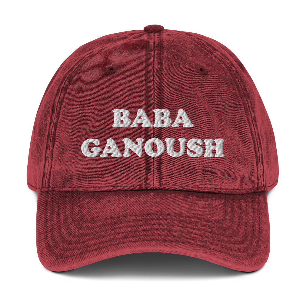 Maroon Baba Ganoush Hat - Love baba ganoush? Introducing our Baba Ganoush Dad Hat. It's the perfect hat for baba ganoush enthusiasts. Eat your favorite Middle Eastern eggplant in style. Celebrate your favorite Mizrahi foods in our clothing and accessories for Jews and foodies of all kinds. Looking for something personalized? Shoot us a message!