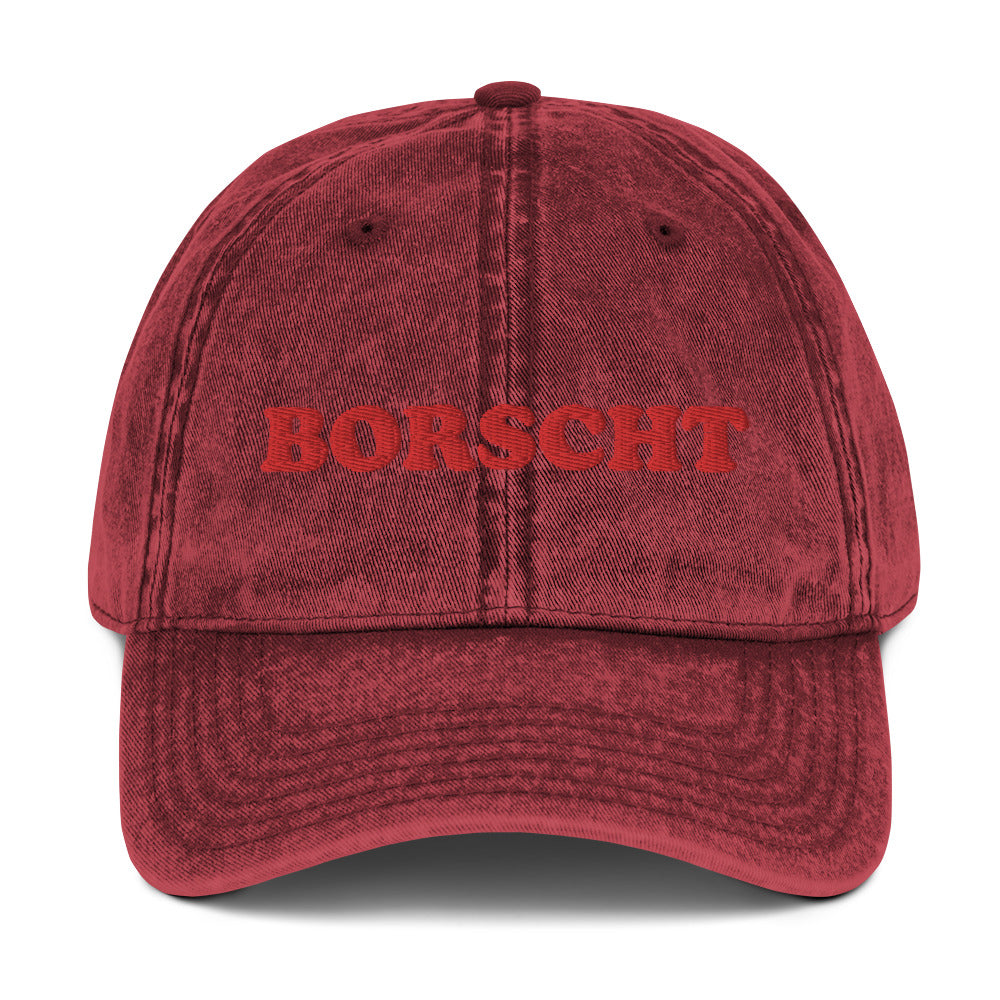 Maroon Borscht Hat - Discover your new favorite accessory with our Borscht Hat. Made for the borscht enthusiast, this embroidered hat celebrates Ashkenazi food with style and comfort. Perfect for everyday streetwear or a funny gift for a foodie, this classic Dad Hat is a must-have and made just for you. Looking for something personalized? Shoot us a message!