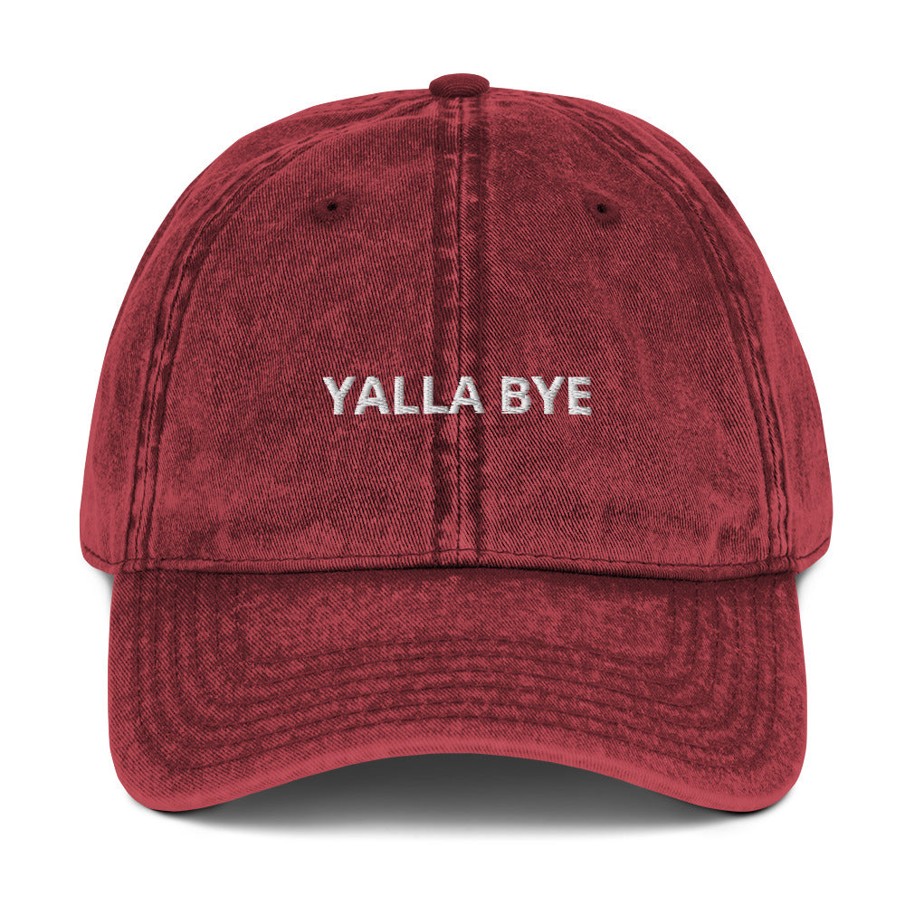 Maroon Yalla Bye Hat - Yalla Blue Hat - Yalla bye. This classic dad hat has "yalla bye" expertly embroidered on the front. It's a comfortable cotton hat with a classic Israeli phrase. Let your hat do the talking. Looking for something personalized? Shoot us a message!