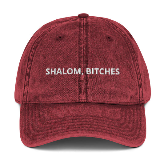 Maroon funny jewish dad hat - Our Shalom, Bitches Hat is comfortable, adjustable and made just for you. It's a funny Jewish hat for everyday streetwear or a gift for your favorite proud yid. Looking for something personalized? Shoot us a message!