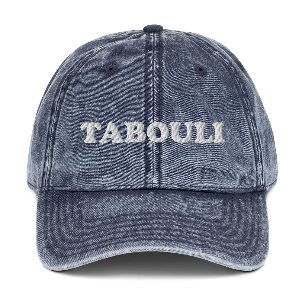 Blue Tabouli hat - Introducing our Tabouli Hat - the perfect addition to any hat collection! Made with high-quality materials, this funny dad hat has an embroidered foodie design. Looking for something personalized? Shoot us a message! Add a little personality to your everyday style or give it as a gift for a tabouli enthusiast!