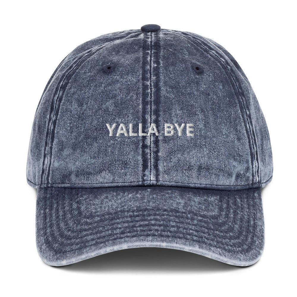 Blue Yalla Bye Hat - Yalla Blue Hat - Yalla bye. This classic dad hat has "yalla bye" expertly embroidered on the front. It's a comfortable cotton hat with a classic Israeli phrase. Let your hat do the talking. Looking for something personalized? Shoot us a message!