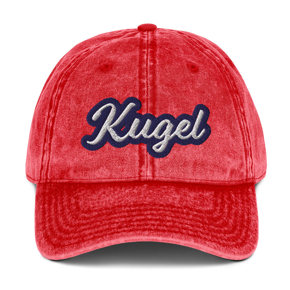 Red Kugel Hat - Introducing the Kugel Vintage Dad Hat - the perfect accessory for any kugel lover! This Ashkenazi foodie hat features an expertly embroidered design that is sure to bring a smile to your face. It's a funny hat for kugel lovers or a gift for your favorite Ashkenazi foodie.