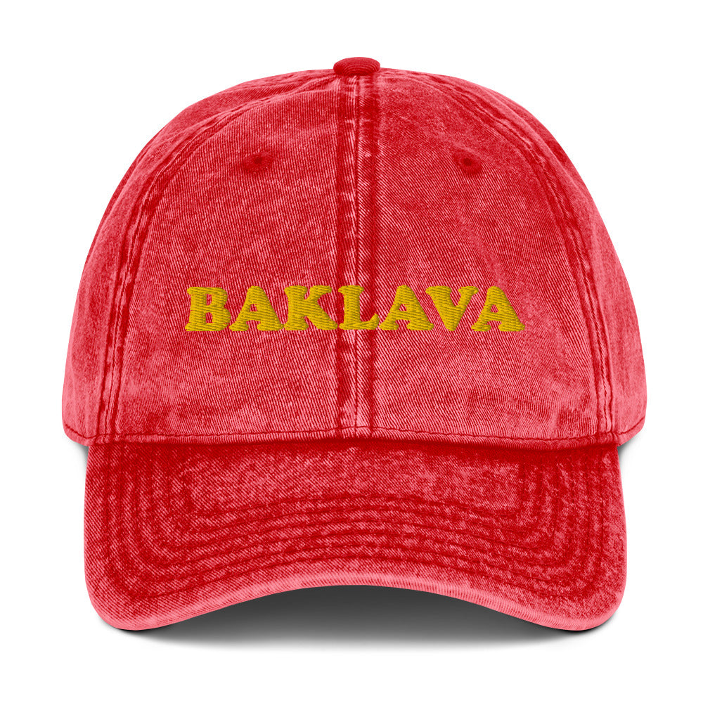 Red Baklava hat - Introducing the Baklava Dad Hat. Featuring a simple embroidered design, this hat is perfect for everyday streetwear or as a gift for the foodie in your life. Looking for something personalized? Shoot us a message!